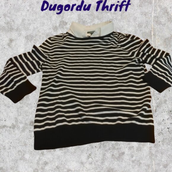 Woman's Petite PL Lauren Ralph Lauren Striped Collared Sweater (2-piece) - Picture 3 of 4